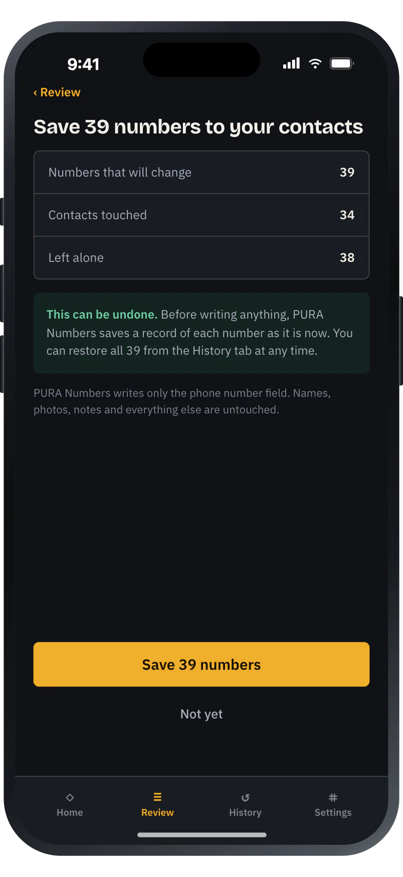 The confirmation sheet shown before any contact is changed.
